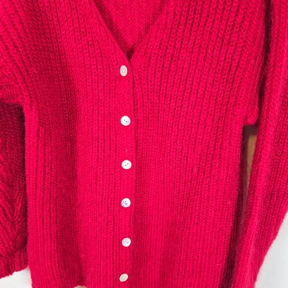 Vintage Moda Int'l Cardigan Womens M Red Mohair Blend 90s Minimalist Preppy - Picture 3 of 8